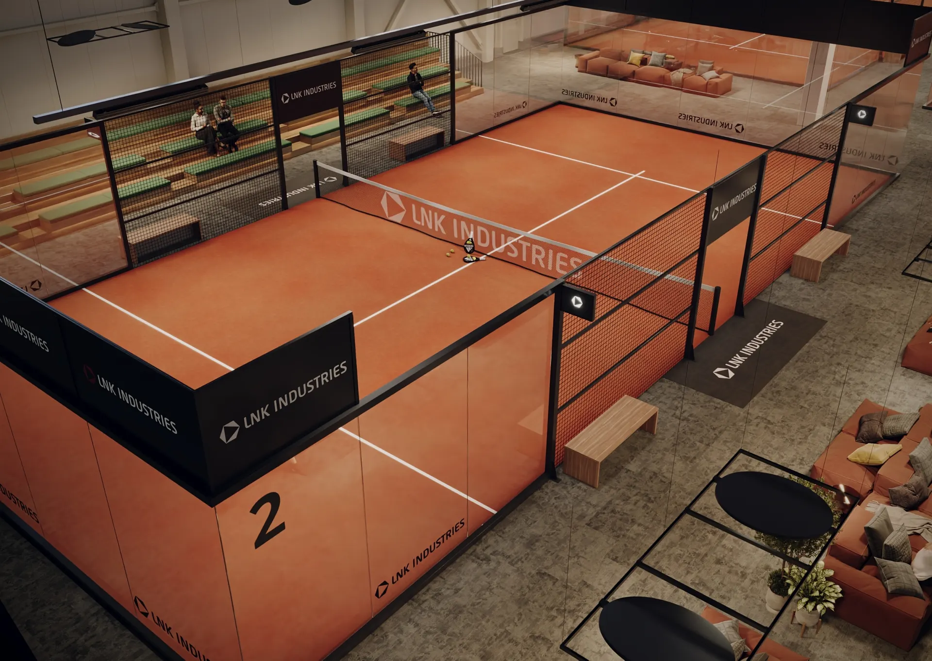 Terracotta padel courts and lounge